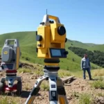 Equipamiento topográfico de última generación, incluyendo una estación total y GPS, utilizado por el equipo de Gestión inversión para mediciones en terrenos complejos.